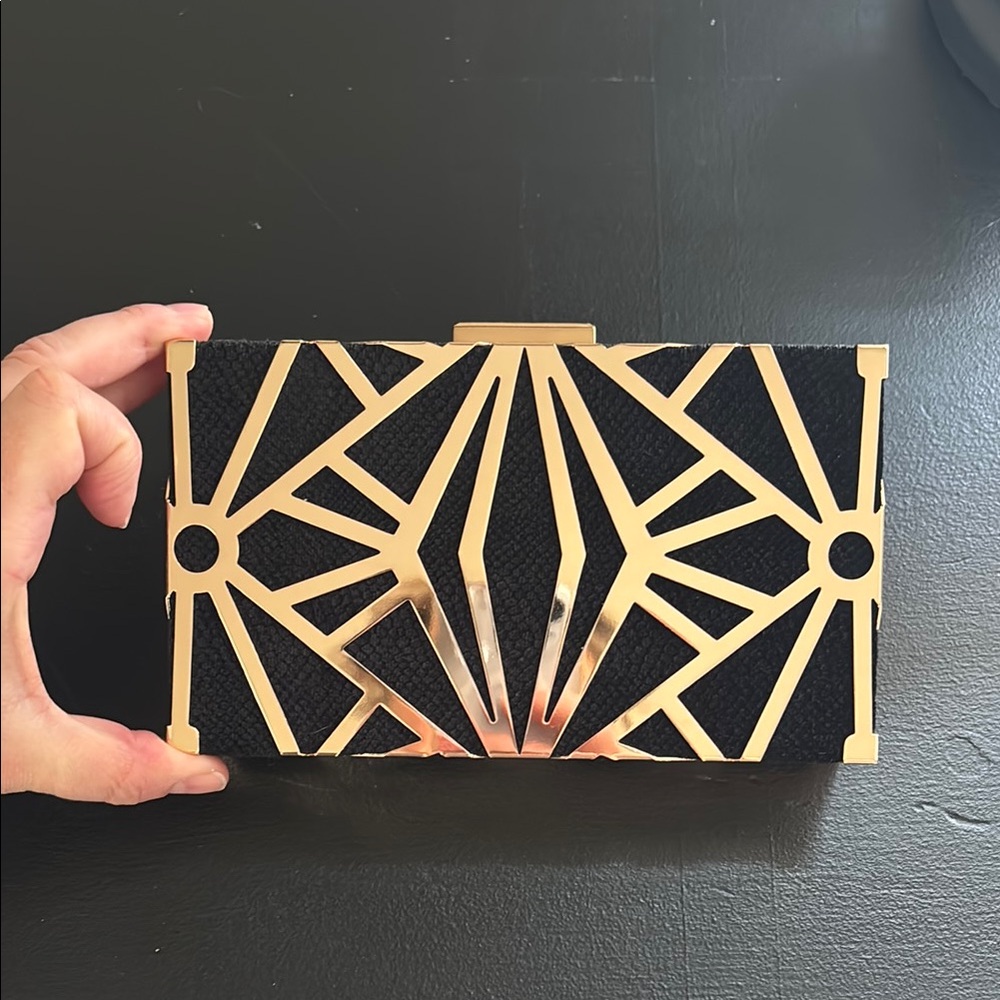 Black and Gold Geometric Clutch